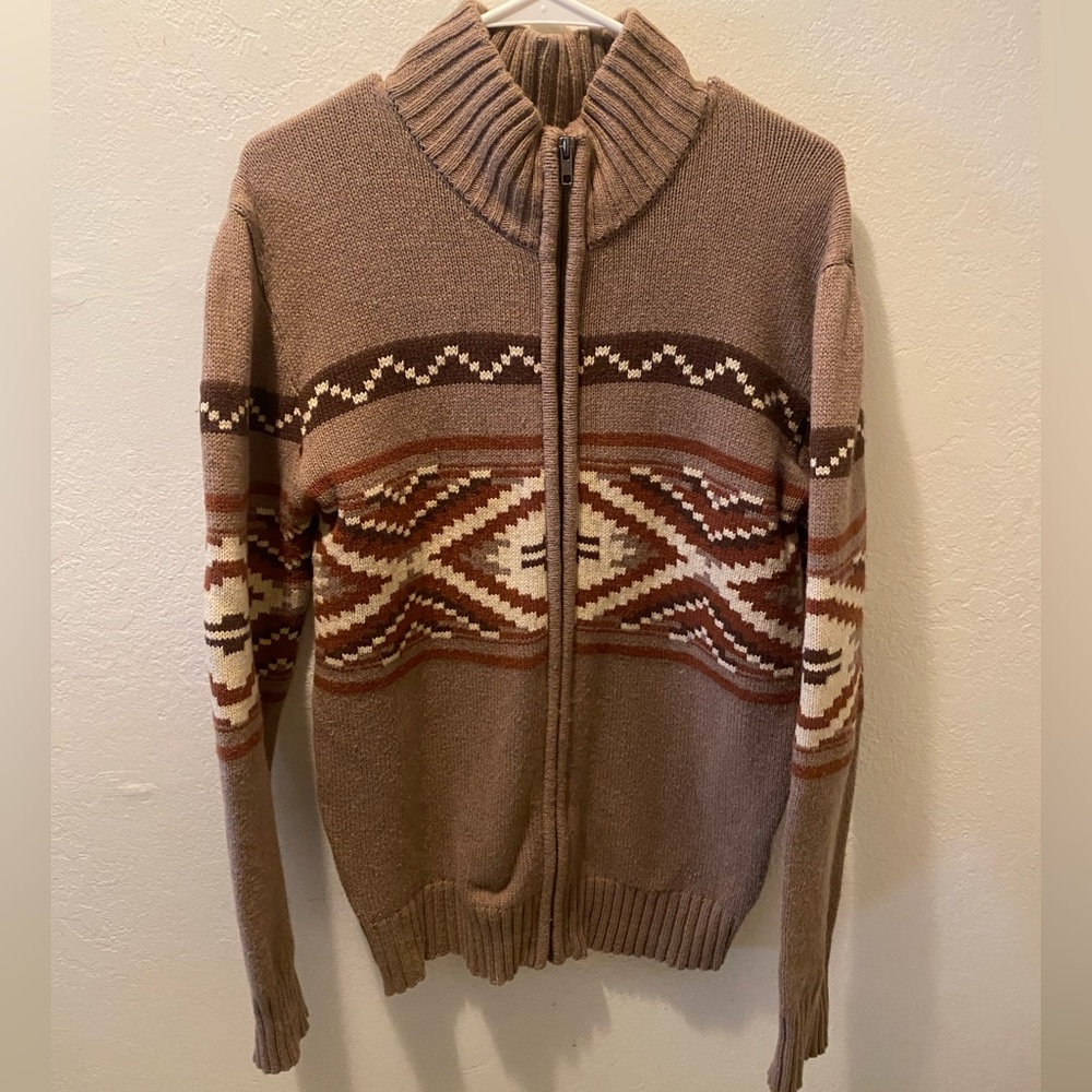 Stetson Tan and Brown Zip-Up Sweater